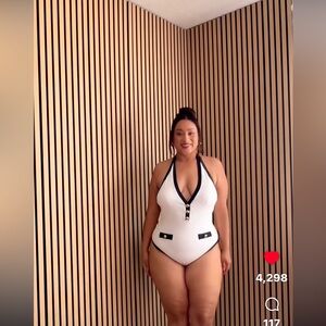 White/ black bathing suit